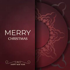 Brochure Template Merry Christmas and Happy New Year Red color with abstract ornament