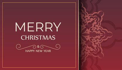 Red Color Happy New Year Brochure Template with Vintage Pattern