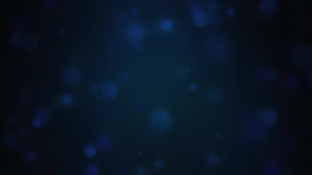 Dark Blue bokeh particles glitter awards dust gradient abstract background. Futuristic glittering in space on blue background.
