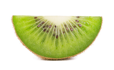 One juicy kiwi slice isolated on white background. Fresh fruits.