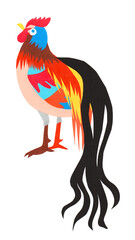 カラフルなニワトリの切り絵風イラスト