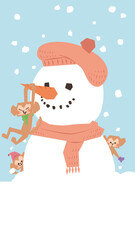 雪だるまで遊ぶサルたち