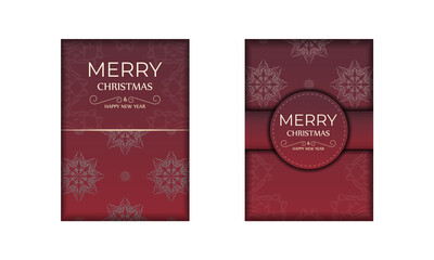 Red Color Happy New Year Flyer Template with Winter Pattern