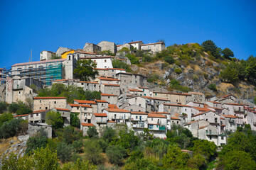 Fototapeta na wymiar Panorama of Longano, a medieval town in the Molise region, Italy.