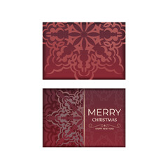 Greeting card template Merry Christmas and Happy New Year Red color with luxury pattern
