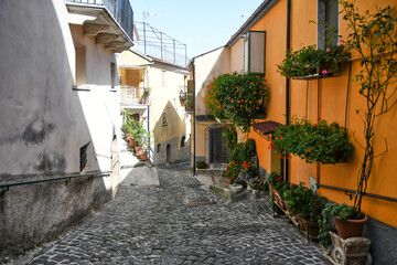 A narrow street in Longano, a medieval town of Molise region, Italy.