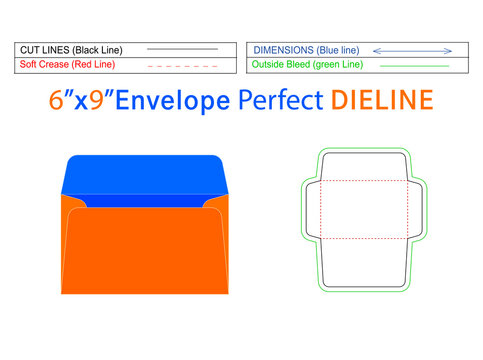 6x9 inch Booklet envelope dieline template and 3D envelope editable easily resizable