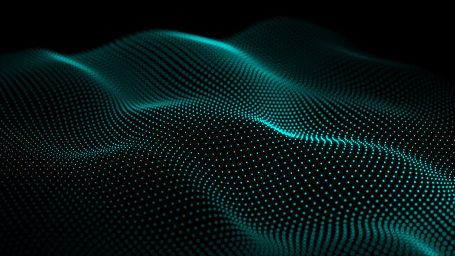 Big data stream. Digital wave with many points. Technology or science banner. 3D rendering.