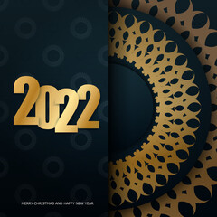 2022 Postcard Merry Christmas Dark Blue with Abstract Gold Ornament