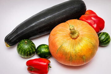 Vegetable harvest close-up on a white background.