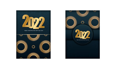 Flyer 2022 Merry Christmas and Happy New Year Dark blue color with winter gold pattern