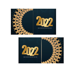 Flyer 2022 merry christmas dark blue with vintage gold pattern