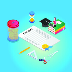 Investment course 3d isometric vector illustration concept for banner, website, landing page, ads, flyer