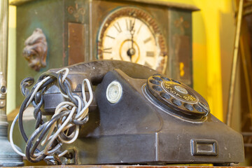 Retro style telephone on table dial phone vintage style