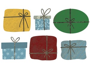 Set of Christmas and Holiday Gifts on white background. Different gift boxes. Flat design.