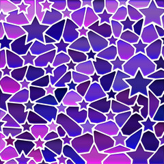 abstract vector stained-glass mosaic background - purple and violet stars