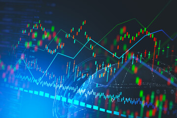 Forex candlestick and financial chart and rising graph