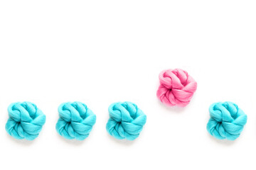 blue and pink skeins, find your way, be different. Concept photography