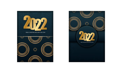 Holiday Flyer 2022 Merry Christmas Dark Blue with Winter Gold Pattern