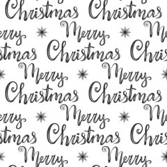Happy Christmas text. Seamless texture. Sketch. White background.