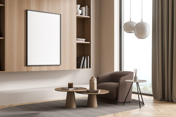 Canvas in seating area with light brown armchair