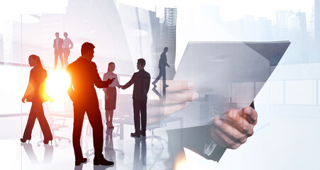 Group of business people work together discussing working proces