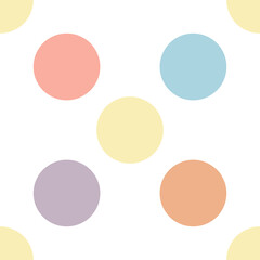 Pastel color polka dot seamless pattern on white background as vector illustration.