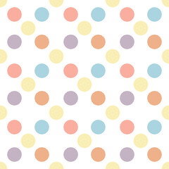 Pastel color polka dot seamless pattern on white background as vector illustration.