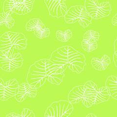 white outline of leave on green background for seamless pattern as vector illustration.