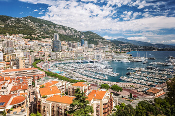 Obraz premium Famous view on harbour of Monaco Monte-Carlo with luxury yachts
