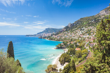 Naklejka na ściany i meble View on Monaco Monte-Carlo from Roquebrune-Cap-Martin, Cote d'Azure, France