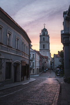 Old town streets of Vilnius, amazing baltic touristic city in Lithuania in the summer, Europe