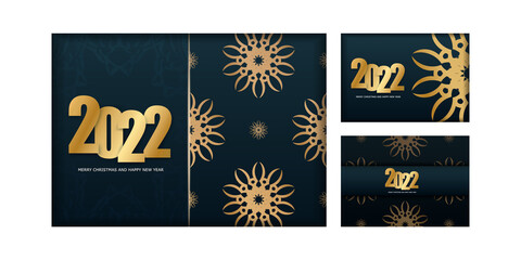 Fototapeta na wymiar 2022 Postcard Merry Christmas And Happy New Year Dark Blue with Vintage Gold Ornament