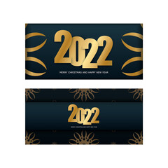 2022 Postcard Merry Christmas And Happy New Year Dark Blue With Vintage Gold Pattern