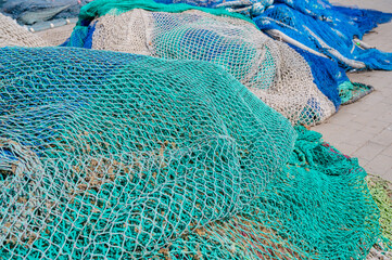 fishing nets in a Spanish harbor on a sunny day
