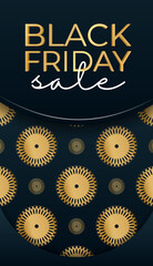 Blue black friday poster with luxury gold ornament
