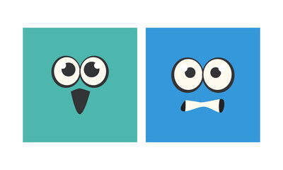 Cartoon Square Face with Emotion Expression Vector Set
