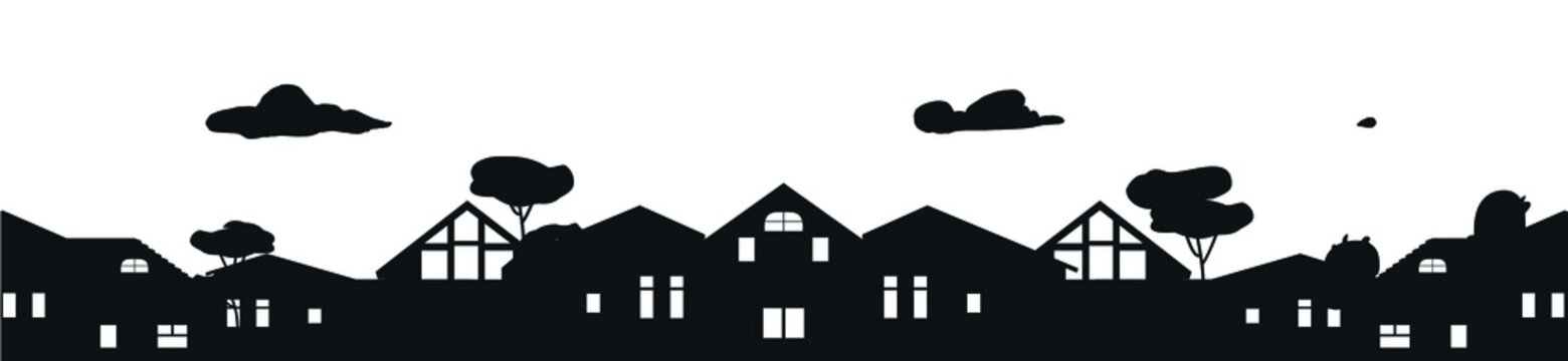 Vector illustration. Silhouettes of houses, black
