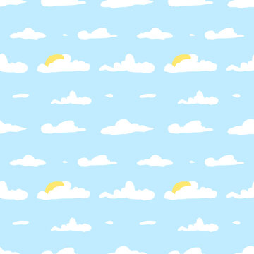 Vector illustration. Clouds pattern with sun
