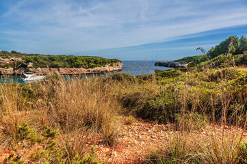 Landscape with rocks over the sea under the sky.Mallorca island