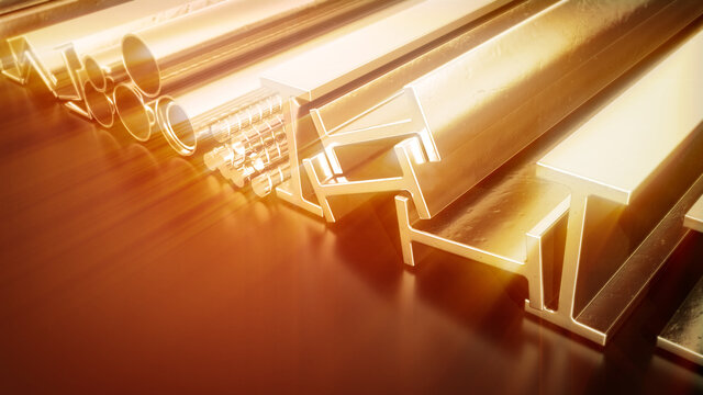 shining rolled metal and iron rod - industrial 3D rendering