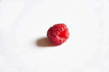 One raspberry on a white background. High quality photo