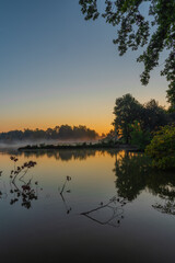 Fototapeta na wymiar Morning autumn pond near Ceske Budejovice city