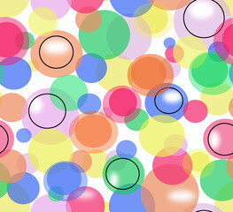 Abstract geometric drawing of multicolored circles on a white background.Seamless background.