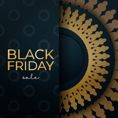 Advertising Black Friday in blue with abstract gold ornament