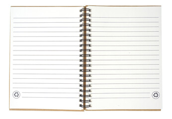 blank recycled paper notebook on white background