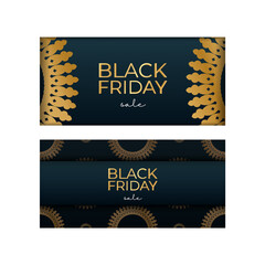 Naklejka na ściany i meble Advertising For Black Friday Sale In Blue With Vintage Gold Ornament