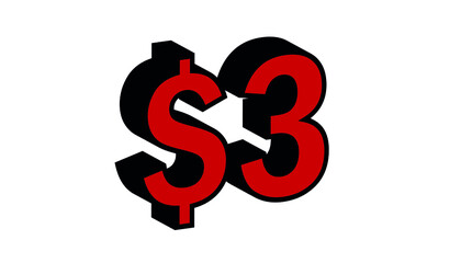 Save 3 Dollar - $3 3D red Price Symbol Offer