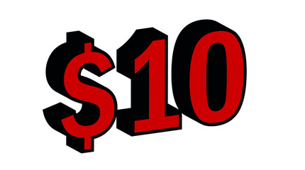 Save  10 Dollar - $10 3D red Price Symbol Offer