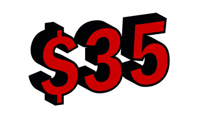 Save  35 Dollar - $35 3D red Price Symbol Offer